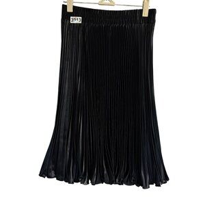 Harris Wallace Women's Pleated Skirt Size 6 Black Satin Elastic Waist Career